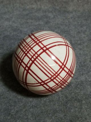 Antique Carpet Ball,  White With Red Stripes,  3 1/4 Inches