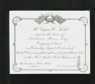 Star & Garter Hotel Richmond Atlantic Cable Anniversary Invite 1885 Telegraph Co