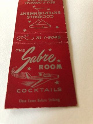 Vintage Matchbook Cover The Sabre Room Downey California
