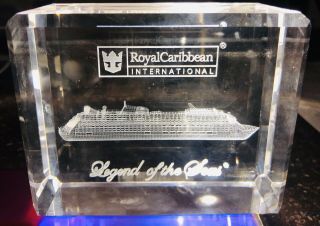 Royal Caribbean Crystal Paperweight “legend Of The Seas” Rare Laser Engraved