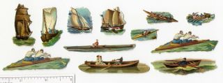Rowing Scull Racing Sail Boat Clipper Ship 12 Victorian Die Cut Scraps 1880 