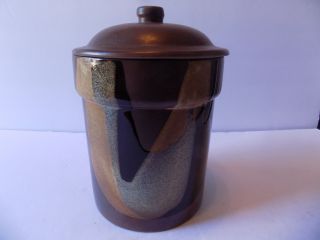 Kitchen Storage Canister Pottery Craft Usa Robert Maxwell Brown Black 10 " 1960s