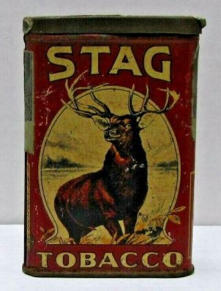 Vintage Stag Vertical Pocket Tobacco Tin 1 3/8 Ounce For Pipe And Cigarettes