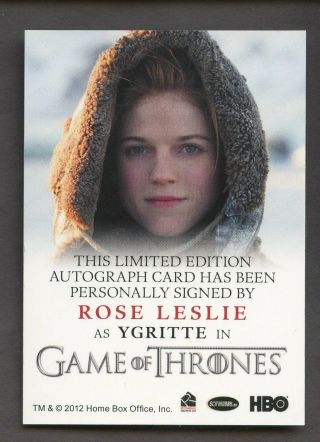 2012 Rittenhouse HBO Game of Thrones GOT Rose Leslie as Ygritte AUTO 2