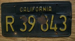 Single California License Plate - 1963 Base Plate - R 39 843