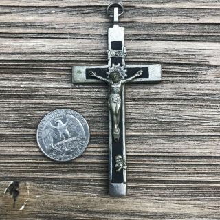 Vintage Antique Early Brass Crucifix Skull & Cross Bones Jesus Pendant Rosary 7