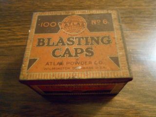 Vintage Metal Atlas Blasting Cap Tin Box Only 100 Count No.  6