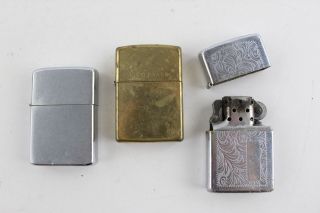 3 X Vintage Zippo Cigarette Lighters Inc Solid Brass,  Engraved,  Plain Etc