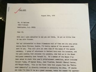 Brock Peters Actor 1979 Hand Typed Letter To Al Nellums Black Owned Management
