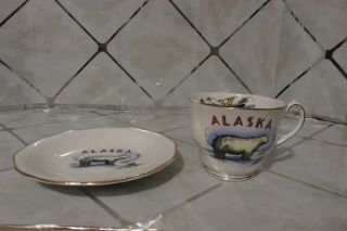 Alaska Cup & Saucer Polar Bear By Queen Anne Bone China England Rare Vintage