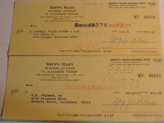 2 Zeppo Marx Signed Checks Coachella Valley Saving & Loan,  F.  F Feldman Md Ds9464