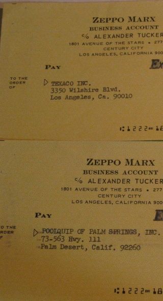 2 ZEPPO MARX Signed Checks Coachella Valley Saving & loan,  F.  F Feldman MD DS9464 3