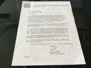 Naacp 1979 Signed Letter Sent To Actor Brock Peters