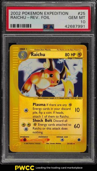 2002 Pokemon Expedition Reverse Foil Raichu 25 Psa 10 Gem (pwcc)