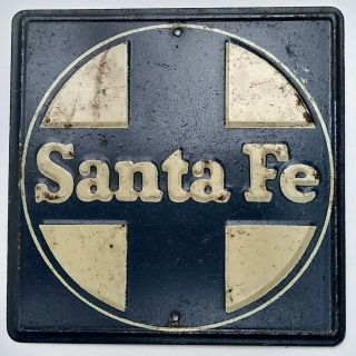 Vintage 1950s Santa Fe Railroad Small Tin Sign Post Cereal Train Metal