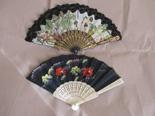 Set Of 2 Vintage Chinese Fans Floral