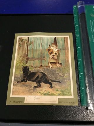 Victorian Christmas Cards Cat And Dog
