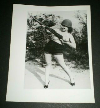 Kathy Suits W/ Rifle - Vintage 4x5 Photo - Original/pinup/girl/nude/model/gun/wwii