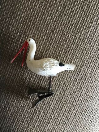 Antique Vintage German Clip On Blown Mercury Glass Stork Bird Ornament Christmas