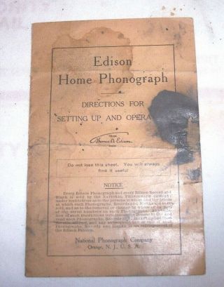 Worn But Set Of Directions For The Edison Home Phonograph