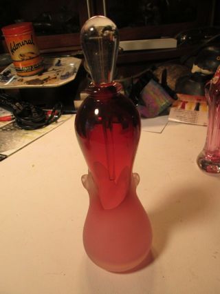 Zephyr Studios Vintage Art Glass Perfume Bottle Ruby Frosted W/ Dauber Signed 9 "