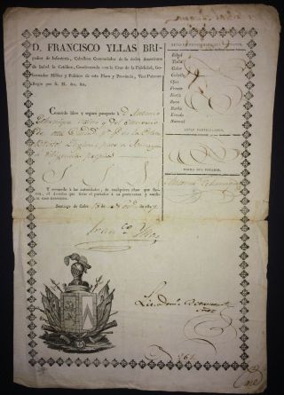 1827 Antilles Colonial Spain Passport Document Cuba To Jamaica On English Ship