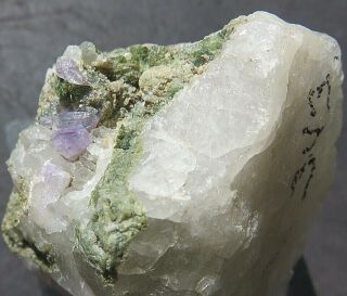Purple Apatite Crystal With Green Tourmaline - Harvard Quarry - Greenwood,  Maine