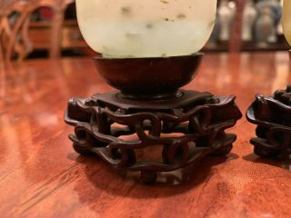 A Pair Chinese Antique Jade Cups with Carved Wooden Stands. 3