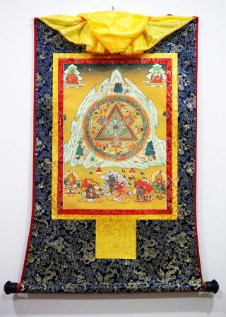 48 Inch Tibet Buddhism Thangka Printed Buddhist Mandala On Silk Brocade Scroll