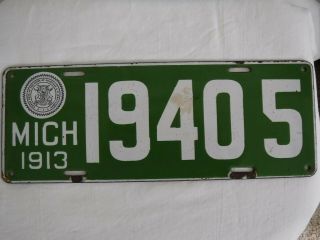 Antique 1913 Michigan Porcelain License Plate Tag