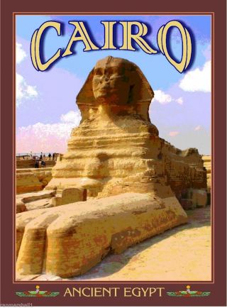 Cairo Sphinx Cat Ancient Egypt Egyptian Pyramids Travel Art Poster Advertisement