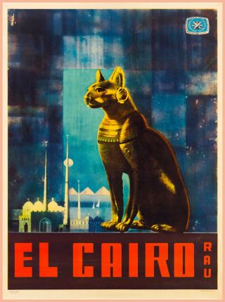 El Cairo Rau Cat Egypt Vintage Egyptian Travel Advertisement Art Poster Print