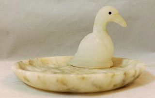 Marlestone Cultured Marble Small Plate With 3 - D Swan Statue Great For Jewelry