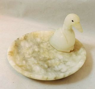 Marlestone Cultured Marble Small Plate With 3 - D Swan Statue Great For Jewelry 2