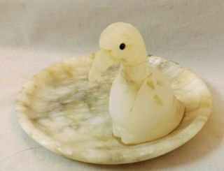 Marlestone Cultured Marble Small Plate With 3 - D Swan Statue Great For Jewelry 3