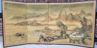 4 - Panel Silk Screen Byōbu Chinese Hand Painted W/signed Chop 36x72 Byobu