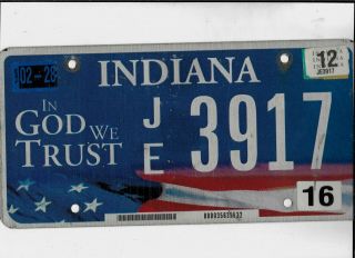 Indiana Passenger 2012 License Plate " Je 3917 " In God We Trust