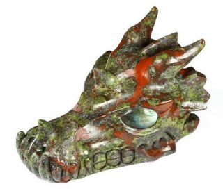 5.  1 " Dragon Blood Jasper Carved Crystal Dragon Skull,  Labradorite Eyes,  Healing