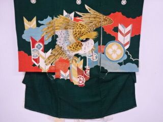 80690 Japanese Kimono / Vintage Kimono For Boys / Embroidery / Hawk & Arrow