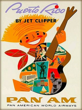 Puerto Rico By Jet Clipper Pan Am Caribbean Vintage Travel Advertisement Poster