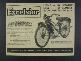1949 Excelsior Autobyk Autocycle Vintage Print Ad