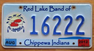 Minnesota 2012 Red Lake Band Of Chippewa Indians License Plate 16222