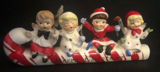 Vintage Commodore Japan Christmas Angel Kids On Candy Cane Sleigh 1950s W Box