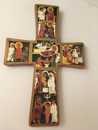 Vintage Illustrated French Cross Pictorial Story Of Jesus