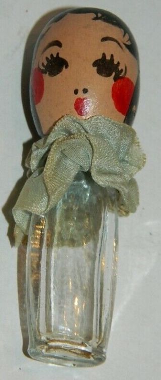 Miniature Vintage Perfume Bottle - Glass W/ Woman 