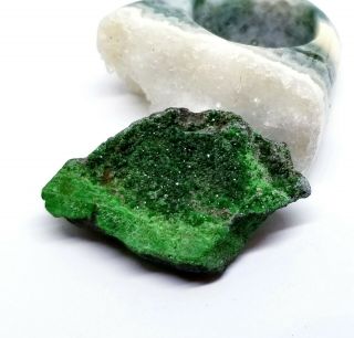 Rare Natural Bright Green Uvarovite Garnet Druzy Crystal Cab Cabochon 1.  4 "