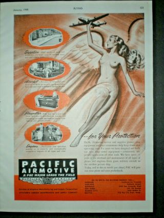 1945 Nude Angel With Airplane Vintage Pacific Airmotive Trade Print Ad