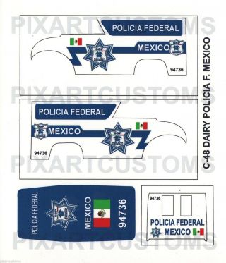 C48 For Hot Wheels Custom Dairy Delivery Mexico Police Waterslide Decal Set 1:64