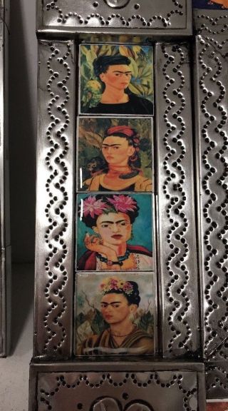 Mexican Folk Art Punched Tin & Frida Day of The Dead Tile Wall Mirror 14 
