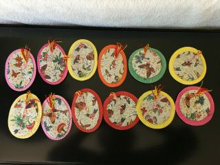 12 Vintage Asian Paper Lanterns Multi Color Round Oval Chinese Japanese Retro 2